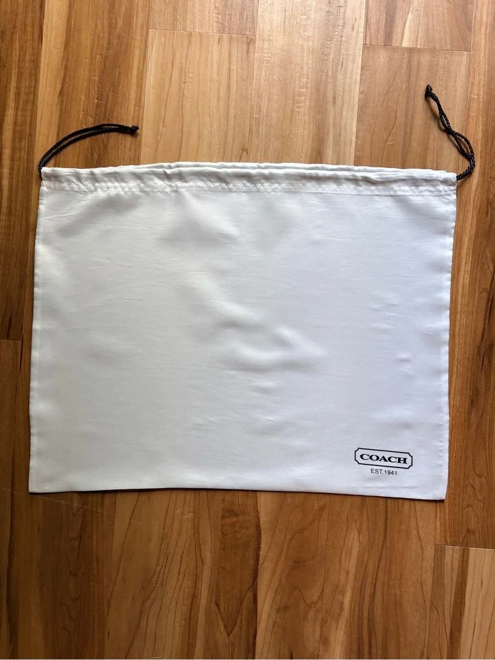 Coach White Satin Drawstring Dust Bag with Brown Cord 19.5” x 15”